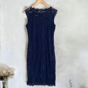 Navy blue fully lined lace sleeveless sheath dress